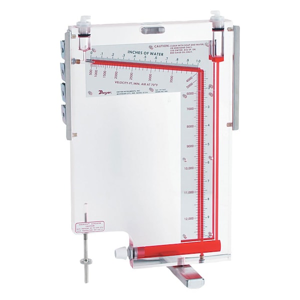 Air velocity meter, 0-5" w.c., 400-9000 FPM velocity, 8" Pitot tube, metal carrying case.